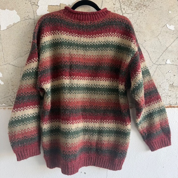 Vtg Sweater Striped Chunky Knit Wool Blend Oversized Cozy 90s Grandpacore L - Picture 3 of 7